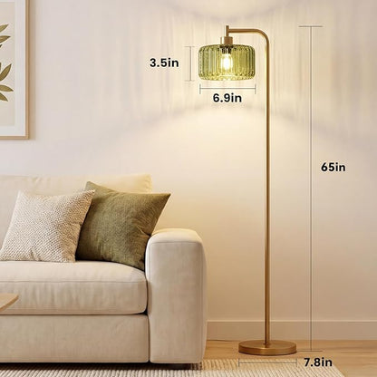 Floor Lamp for Living Room,Gold Floor Lamp with Green Glass Shade,Modern Standing Lamps with 3000K Warm Light Bulb,Vintage Tall Light for Bedroom Office Reading Room Corner.