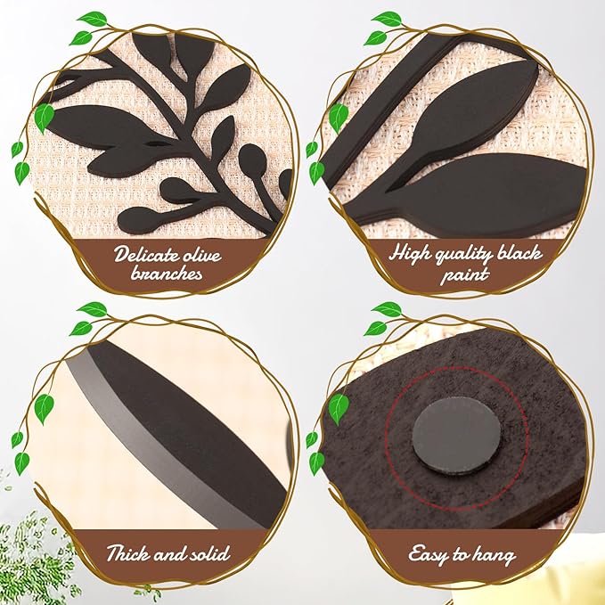 Zzbakress 2 Pcs Colorful Tree Leaf Wall Art Decor Vine Home Wall Decoration Olive Branch Leaf Wall Decor Large Wall Decor for Bedroom, Living Room, Wall Sculptures Indoor Outdoor (Black)