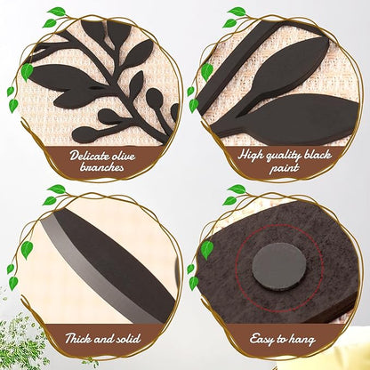 Zzbakress 2 Pcs Colorful Tree Leaf Wall Art Decor Vine Home Wall Decoration Olive Branch Leaf Wall Decor Large Wall Decor for Bedroom, Living Room, Wall Sculptures Indoor Outdoor (Black)