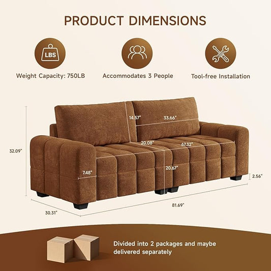ONBRILL 82" Loveseat Sofa, Modern Chenille Sofa Couch for Living Room, Pull Point Seat Cushion, Easy Assembly, Comfy Love Seat for Small Spaces, Bedroom, Apartment, Orange