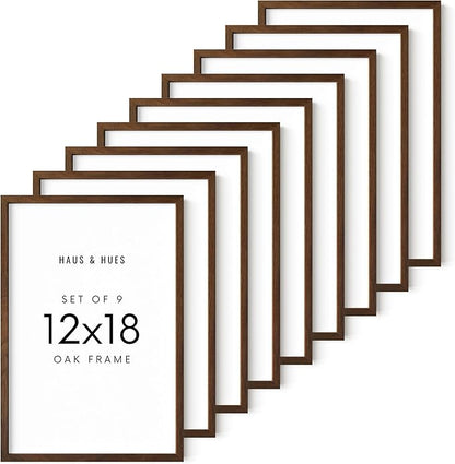 HAUS AND HUES Walnut Wood 12x18 Picture Frames - Set of 9, Light Oak Natural Frames with Plexiglass (Standalone Walnut Oak Frame)