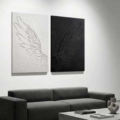JUHOME Large Black and White Abstract Wall Art - 2-Piece 24x36 in Original Hand-Painted Wing Canvas Wall Art Set, Textured Dual Panel Oil Painting for Modern Living Room Bedroom Office Wall Decor
