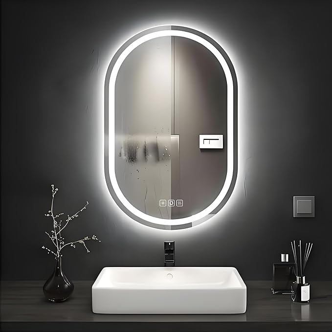 20X28 inches Oval LED Bathroom Mirror with Lights, Anti-Fog, Dimmable, Backlit + Front Lit, Lighted Bathroom Vanity Mirror for Wall, Memory Function, Tempered Glass, Shatter-Proof