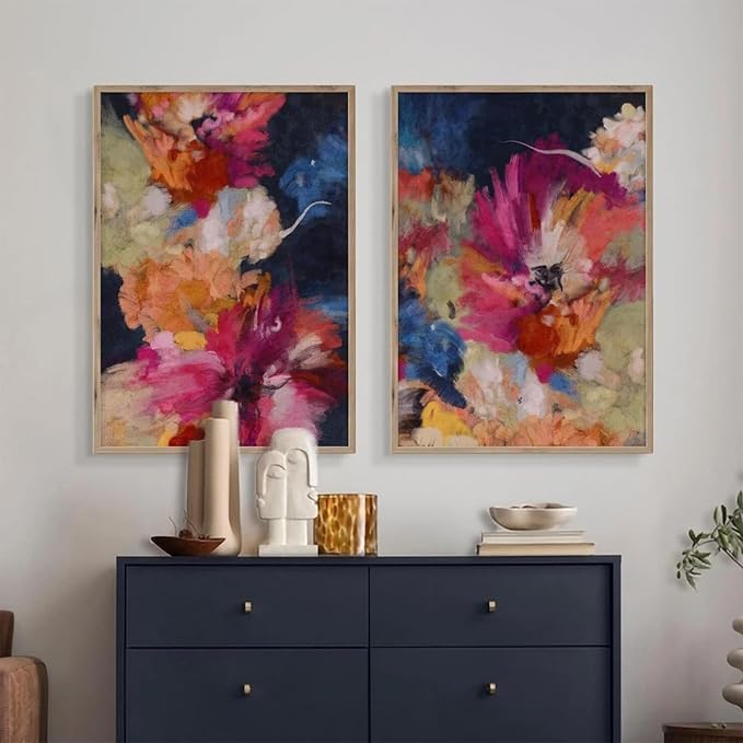 Colorful Abstract Wall Art Decor Modern Flower Canvas Wall Art Abstract Floral Pictures Painting Modern Colorful Artwork Posters Abstract Prints for Living Room Bedroom 12x16 Inch Unframed Set of 2