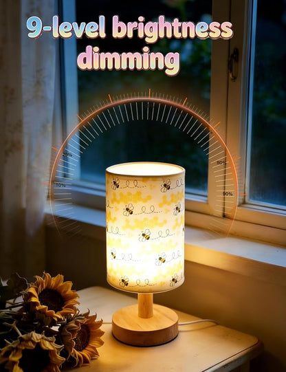 Bee Decor, Bee Night Light 3-Color Small Linen Desk Lamp, 10 x 5.12 Inch with Integrated LED, for Boys & Girls Bedroom,Living Room Bedroom Room Lighting Table Lamps Home Decoration (Honeybee)