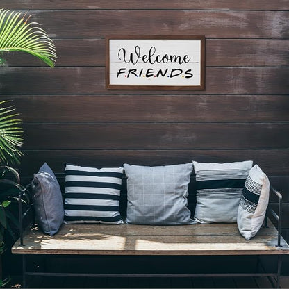 Welcome Friends Sign, Front Door Sign, Welcome Decoration for Porch, Entryway Decors, Rustic Home Party Decor, Wall Decor Art, Wooden Framed Wall Plaque, 15×7.5×0.3 inches