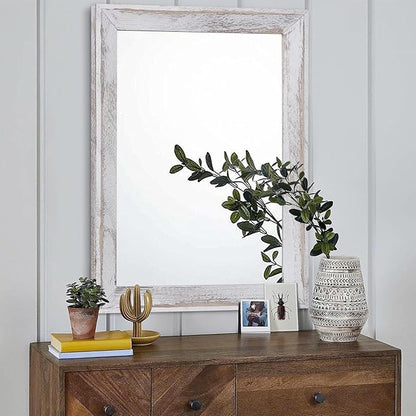 AAZZKANG Mirrors for Wall Rustic Wood Framed Hanging Mirror 26"x18" Decorative for Farmhouse Bedroom Bathroom Living Room Entryway Hallway White