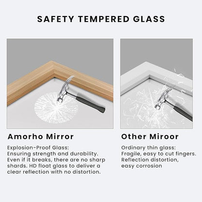 Amorho 24x32 Inch Bathroom Mirror for Wall, Oak Wood Grain Metal Framed Mirror, Anti-Rust, Hang Horizontally/Vertically, Suitable for Bedroom, Farmhouse, Bathroom, Decorative
