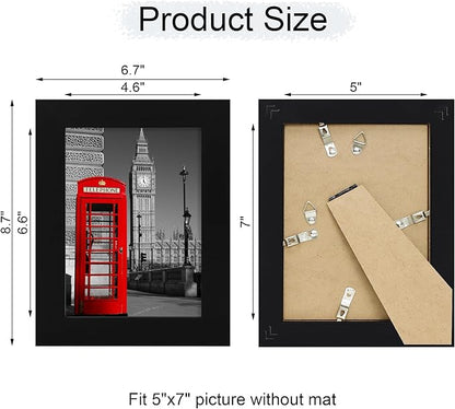 iRahmen 5x7 Picture Frame Set of 2 with HD Glass, Black Wood Photo Frames Display 4x6 Picture with Mat or 5 x 7 Without Mat for Horizontal or Vertical Tabletop and Wall Mounting
