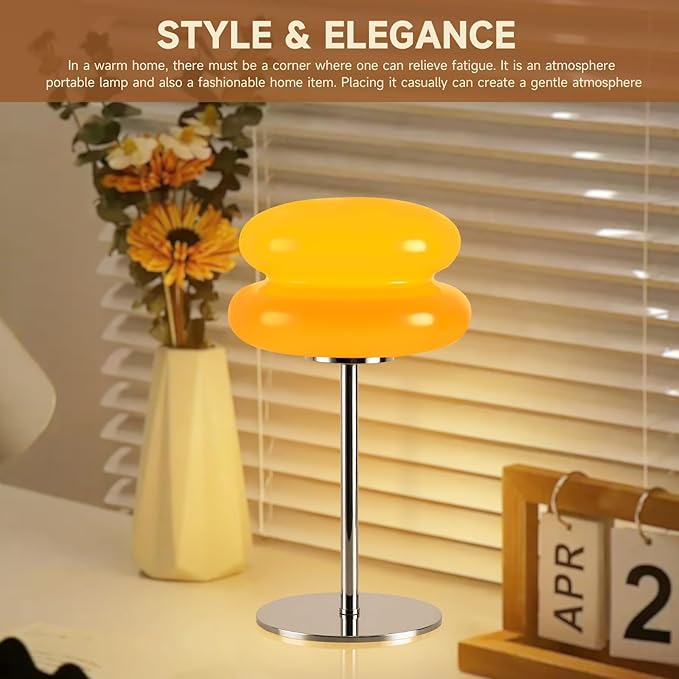 WELIASA Mushroom Lamp Table Lamp for Night Stands,Mid Century Modern Desk Lamps for Bedroom, Vintage Dimmable Bedside Small Cute Lamps, Cool Aesthetic House Warming Gifts New Home Decor (Orange)
