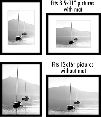 Americanflat 12x16 Picture Frame with Polished Plexiglass - Set of 5 - Use as 8.5x11 Frame with Mat or Display 12x16 Photo Without Mat - Galleria Collection - Picture Frames for Wall Display - Black