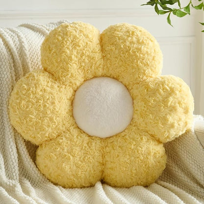 Flower Pillows, Decorative Throw Pillow with Soft Plush for Couch, Flower Shaped Pillow Home Decor Daisy Pillow for Bed (Yellow, 14.9 Inches)
