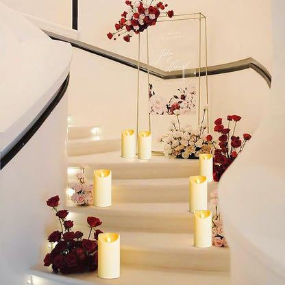 YIWER Plastic Flameless LED Candles,Pack of 4 Battery Operated Candle with 10 Key Remote Control Electric Fake Flickering Light Ivory Pillar D3”H6”