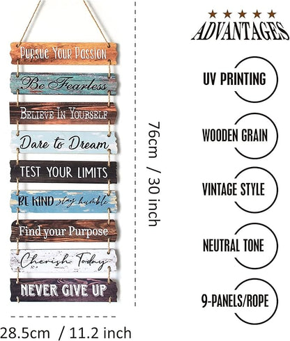 Yudarte Inspirational Wall Art 9pcs Strung Wooden Panels - Farmhouse Rustic Office Decorations for Work - Motivational Wall Decor for Home Bedroom Living Room