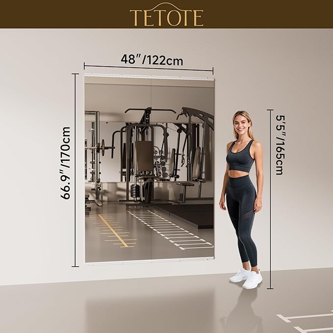 TETOTE Gym Mirrors for Home Gym Wall Large 67" x 24" - 2PCS Workout Exercise Fitness Mirror, Tempered Glass Frameless Full Length Mirror for Garage, Dance Studio, Yoga, Bedroom, Living Room