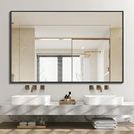 DESBING Black Bathroom Mirror for Wall, 30x48 Inch Rectangle Mirrors with Metal Frame, Modern Vanity Wall Mirror Decor for Entryway Hangs, Bathroom, Living Room Horizontal or Vertical