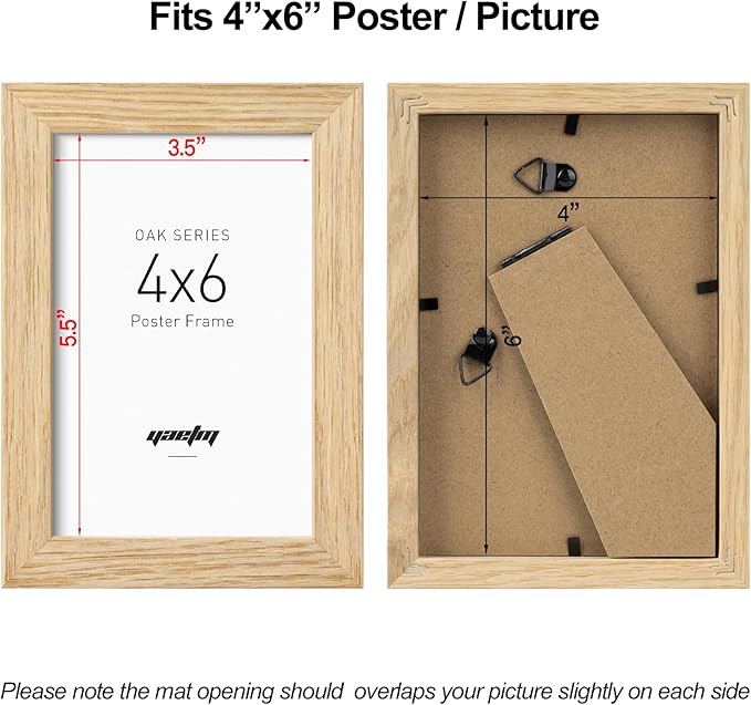 Yaetm 4x6 Oak Wood Picture Frame Set of 3, Natural Solid Wood 4x6 Frame with Tempered Glass for Tabletop & Wall mount (3 Pack, Oak)