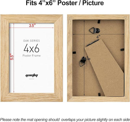 Yaetm 4x6 Oak Wood Picture Frame Set of 3, Natural Solid Wood 4x6 Frame with Tempered Glass for Tabletop & Wall mount (3 Pack, Oak)