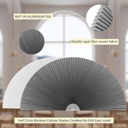 Arch Window Shade Blackout Cellular Shades Half Circle Moon Window Covering No Drill Honeycomb Cordless Blinds for Indoor Window Room Darkening Easy Install Light Blocking Blinds (1, Grey, 36x18inch)