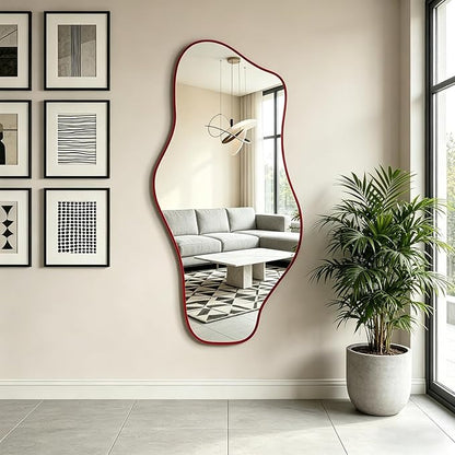 Irregular Tempered Glass Mirror, 47.2"x24" Asymmetrical Wall Mirror, Modern Abstract Frameless Mirrors for Living Room Bathroom Bedroom Hallway Entryway, Horizontal or Vertical Hanging