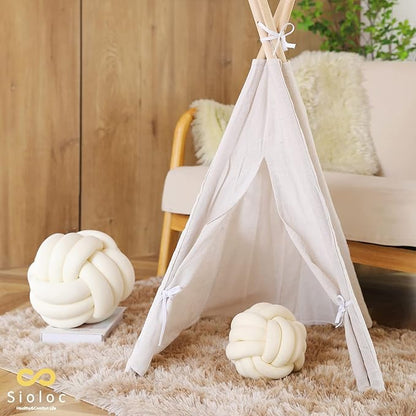 Sioloc Soft Knot Ball Pillows,Round Throw Pillow Cushion Home Decoration Plush Pillow,Throw Knotted Pillow Handmade Round Plush Pillow（10.6inches,Ivory）
