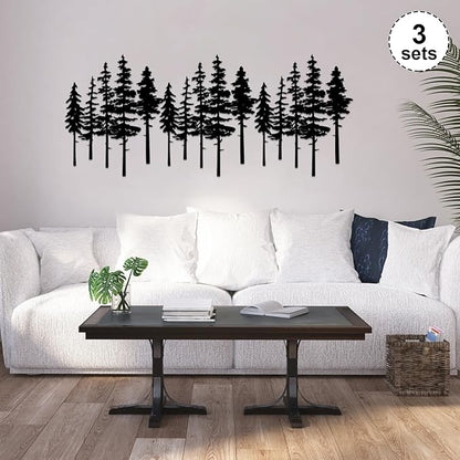 ESTART Metal Pine Tree Wall Art, Metal Tree Wall Decor, Nature Rustic Farmhouse Cabin Decor, Forest Wall Art for Home Living Room Bedroom Office Indoor and Outdoor Decoration (Black)