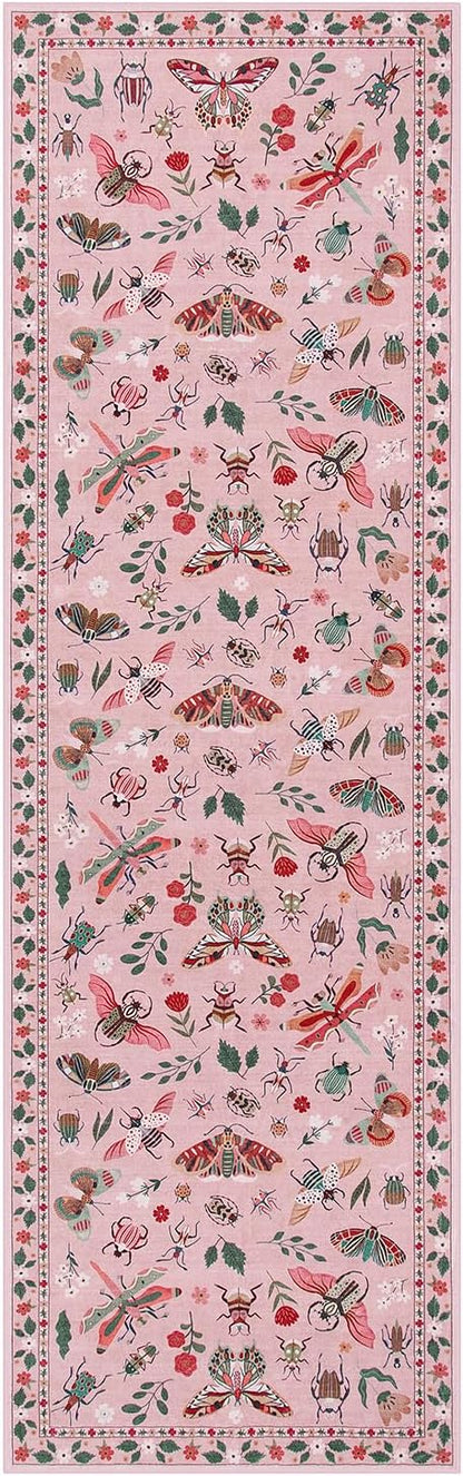 Lahome Insect Hallway Runner Rug, 2'5''x8' Ultra-Thin Washable Runners for Hallways Kitchen, Soft Laundry Room Rug Non-Slip Long Carpet for Entryway Bedroom Bathroom Vionnet, Pink