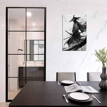 Black and White Warrior Wall Decor Japanese Samurai Wall Art Prints Vintage Japanese Cultural Samurai Pictures Canvas Painting Framed for Living Room Bathroom Bedroom Office (18''W x 24''H)