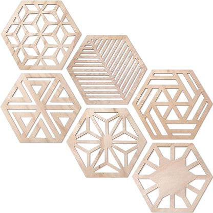 Ripeng 6 Pcs Honey Comb Decorations 11.8 Inch Hexagon Wall Decor Farmhouse Wood Earthy Hexagon Wall Panels Modern Hollow Carved Design Rustic Abstract Decor for Living Room Kitchen(6 Style)