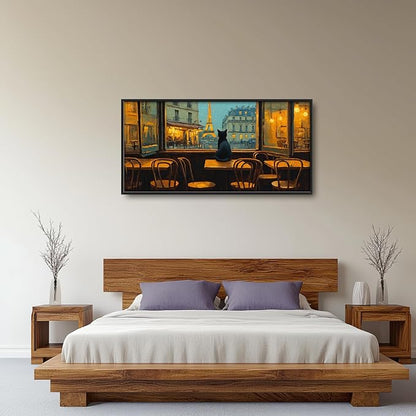 Eiffel Tower Large Wall Art for Living Room France Paris City Street Framed Canvas Decor Cat Prints Painting Pictures Extra Large Modern Artwork for Kitchen Bedroom Bathroom Home Decorations 30"x60"