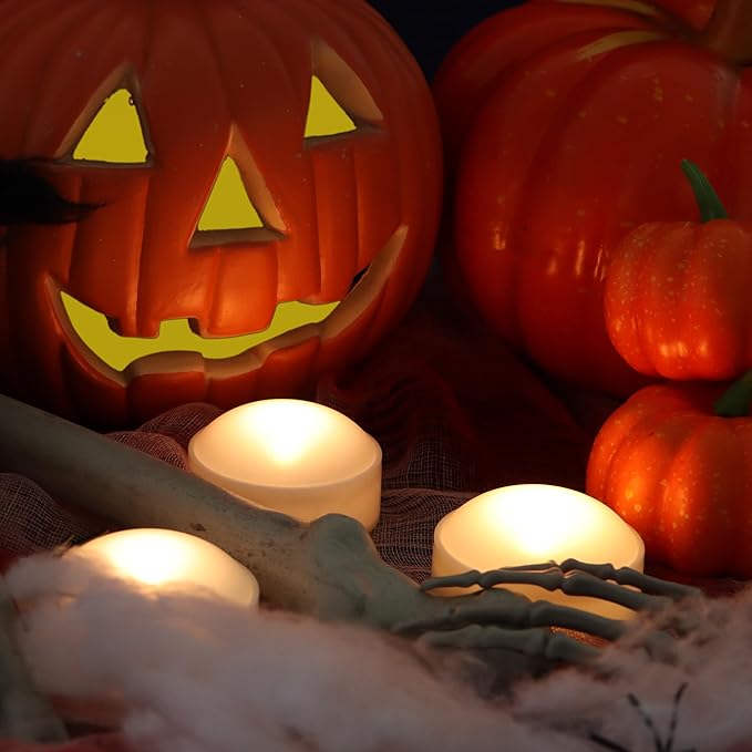 12 Pack Halloween Pumpkin Lights with Remote and Timer, Bright Flickering Battery Operated LED Light Flameless Candle Set for Pumpkin Décor Jack-O-Lantern Halloween Party Home Decorations, White Color