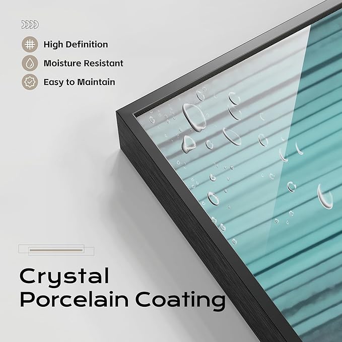 Large Framed Long Narrow Vertical Abstract Wall Art Set of 2, Premium Crystal Porcelain Canvas Prints, Teal Beige Modern Design - Perfect for Entryway, Hallway, Living Room, Bedroom - 10x63 inch