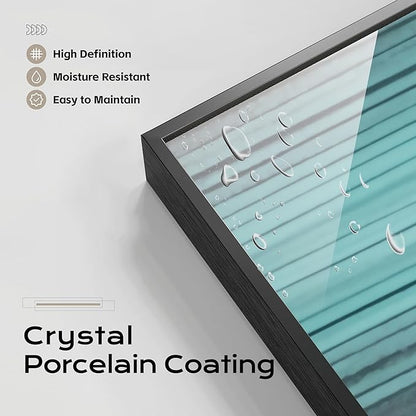 Large Framed Long Narrow Vertical Abstract Wall Art Set of 2, Premium Crystal Porcelain Canvas Prints, Teal Beige Modern Design - Perfect for Entryway, Hallway, Living Room, Bedroom - 10x63 inch