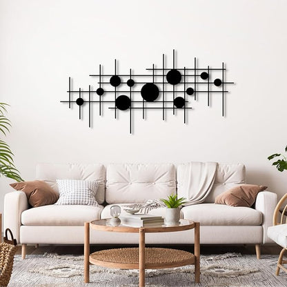 Cadeali Geometric Metal Wall Art, Metal Abstract and Geometric Wall Decor, Minimalist Line Art, Abstract Decor, Modern Decortion for Living Room, Bedroom, Office(Sliver, 29"x14"|76x37cm)