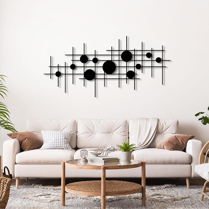 Cadeali Geometric Metal Wall Art, Metal Abstract and Geometric Wall Decor, Minimalist Line Art, Modern Decor, Living Room, Bedroom,Office Hangings(Gold, 53"x25"|135x65cm)