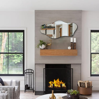 Irregular Frameless Mirror, 35.8"x17.7" Asymmetrical Tempered Glass Mirror, Modern Abstract Wall Mirrors for Living Room Bathroom Bedroom Hallway Entryway, Horizontal or Vertical Hanging