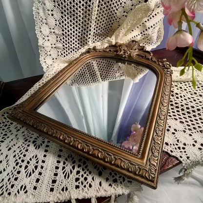 Bronze Vintage Vanity Desk Makeup Mirror Antique Decorative Wall Mirror,Resin Carved Arched Mirror for Living Room,Bedroom Dresser,Home Decor ﻿ (Large)