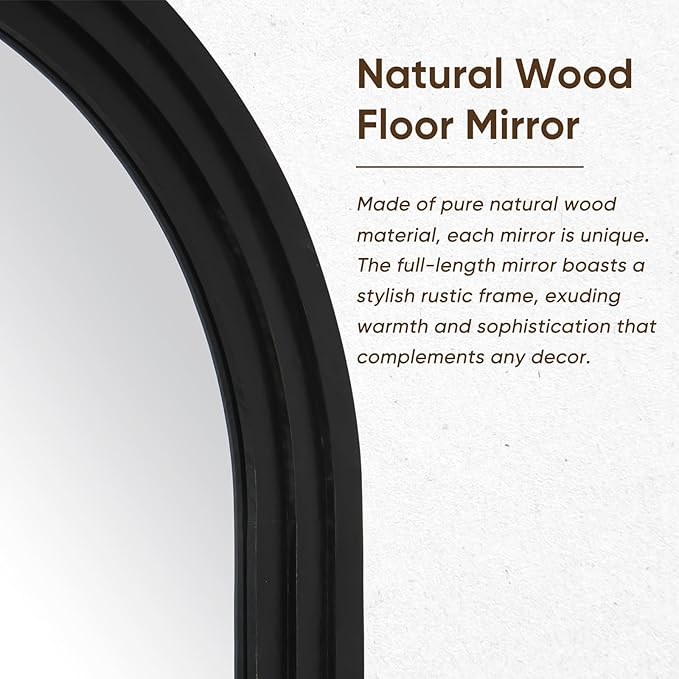 Full Length Mirror, 76"x34" Wooden Mirror Full Length with Stand Wood Floor Mirror, Oversized Stand Up Mirrors Large Wall Mirrors, Wall Mounted Mirrors, Arched Wood Style, Black