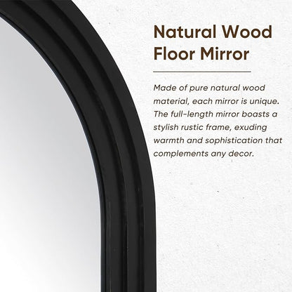 Full Length Mirror, 81"x41" Wooden Mirror Full Length with Stand Wood Floor Mirror, Oversized Stand Up Mirrors Large Wall Mirrors, Wall Mounted Mirrors, Arched Wood Style, Black