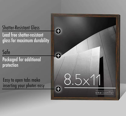Americanflat 8.5x11 Picture Frame with Shatter-Resistant Glass - Streamline Collection - Thin Border Photo Frame for Tabletop and Wall Display - Hanging Hardware and Easel Stand Included - Walnut