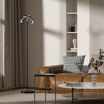 SIBRILLE LED Floor Lamp - Rotatable Standing Lamp with Touch & Remote Control, 3000-6000K, 22W Modern Floor Reading Light, Dimmable Corner Uplighter for Living Room Bedroom Office, Black