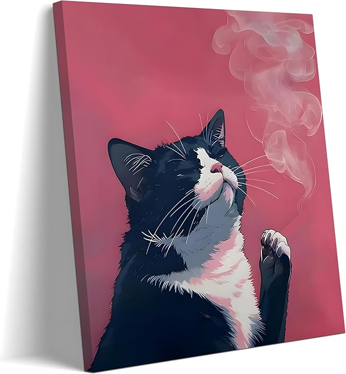 Yaneiro Funny cat canvas wall art, bathroom wall decor Black Cat A 16x24 inch Wrapped Canvas
