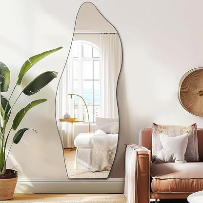QDSSDECO Full Length Mirror 63"x24" Irregular Wall Mirror Wave Frameless for Living Room Bathroom Bedroom Entryway Decor