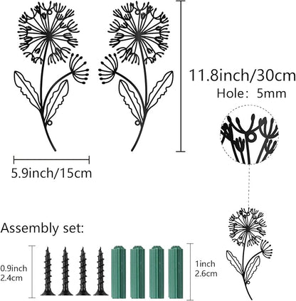 CREATCABIN Dandelion Metal Wall Art Iron Flower Wall Decor Hanging Black Hollow Out Symmetry Silhouette Ornament Iron Sign for Yoga Studio Indoor Outdoor Home Office Decoration Gift Black 11.8x6Inch
