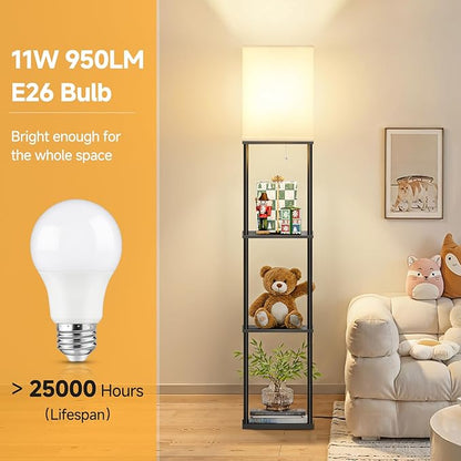 SHINE HAI Floor Lamps with Shelves for Living Room, 3-Tier Square Modern Standing Lamp with 3CCT Bulb, 11W 950LM Brightness, Tall Shelf Lamp for Bedroom, Office, Bookshelf & Display Organizer