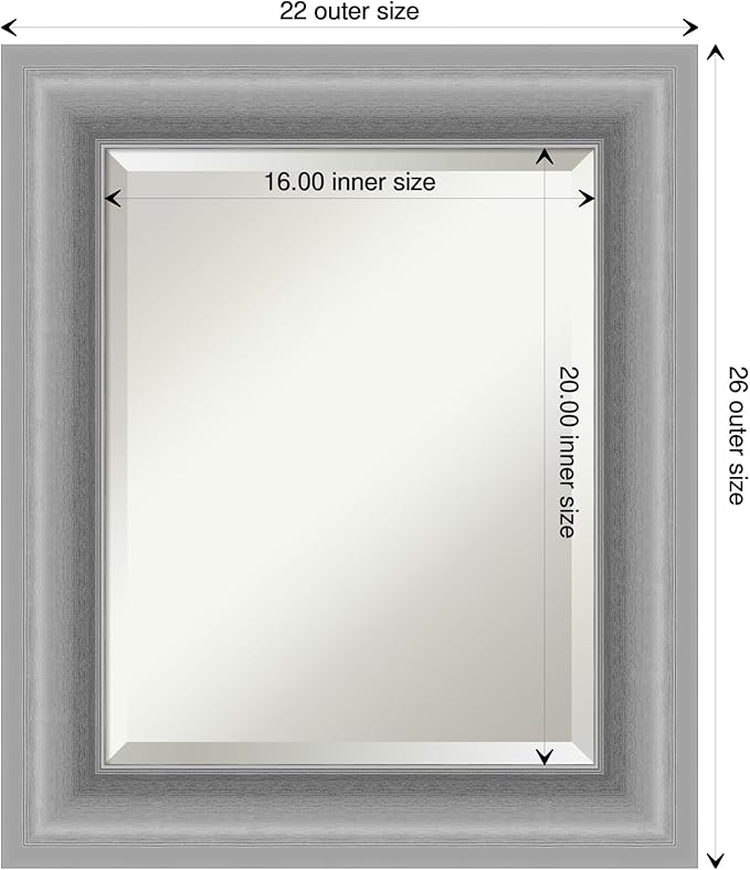 Amanti Art Silver Bathroom Mirror for Over Sink, 26x22 Peak Polished Nickel Rectangle Vanity Mirror, Small Traditional Frame, Hangs Horizonally and Vertically, Bathroom Wall Decor, Beveled Edge