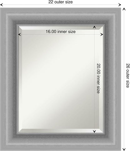 Amanti Art Silver Bathroom Mirror for Over Sink, 26x22 Peak Polished Nickel Rectangle Vanity Mirror, Small Traditional Frame, Hangs Horizonally and Vertically, Bathroom Wall Decor, Beveled Edge