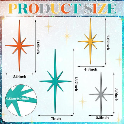 Blulu 4 Pcs Cast Iron Starburst Shaped Wall Decor Metal Mid Century Modern Decor Retro Atomic Stars Wall Art Elegance Accents Vintage Celestial Whimsigoth Hangings for Home Office Room(Retro)