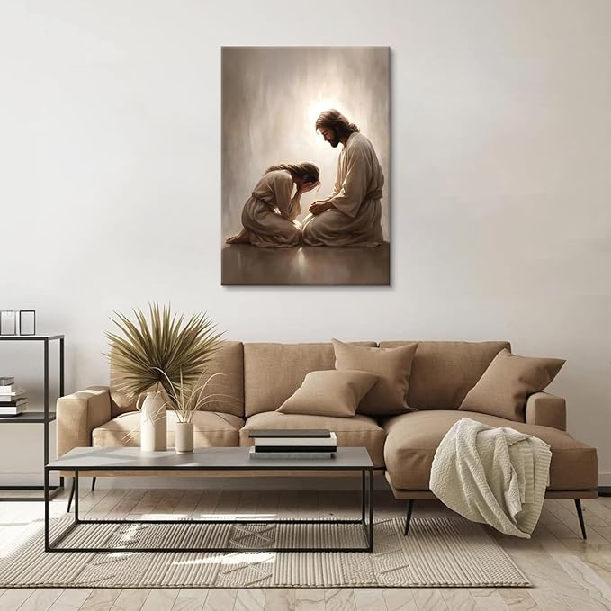 Jesus and Woman Canvas Wall Art Christian Repentance and Forgiveness Painting picture Wall Decor religion Bible Stories Poster Print Artwork for Church LDS bedroom Living Home Decor 8x10 in Canvas