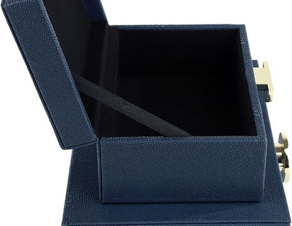HofferRuffer Faux Leather Jewelry Boxes, Decorative Boxes Storage Accessory Organizer with Gold Hardware Decor, Classic Vegan Leather Set of 2 Pieces (Navy Blue)